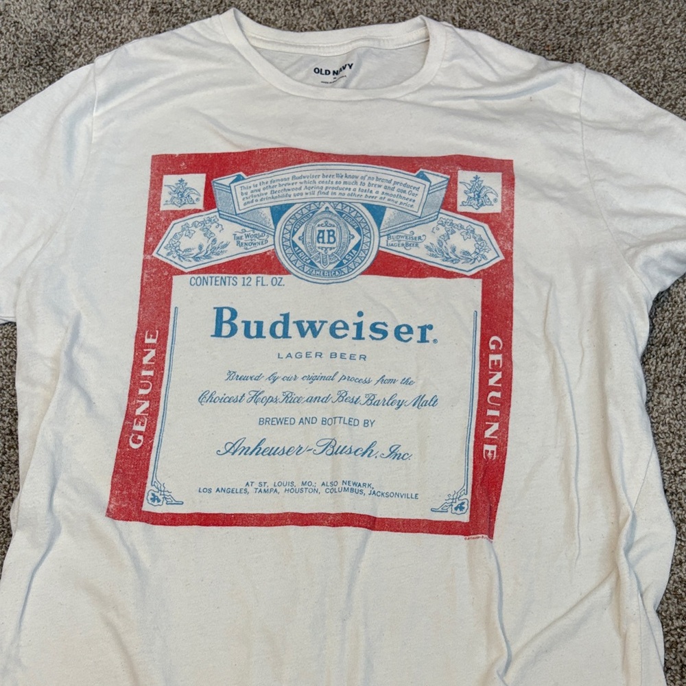 Old Navy Red and Blue Budweiser Graphic T-Shirt